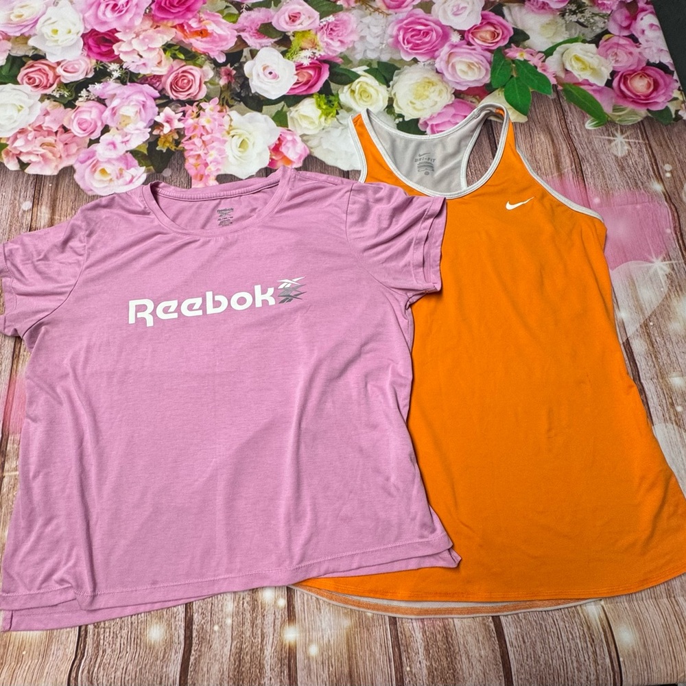 Nike Orange and Pink Athletic Tank Top Duo